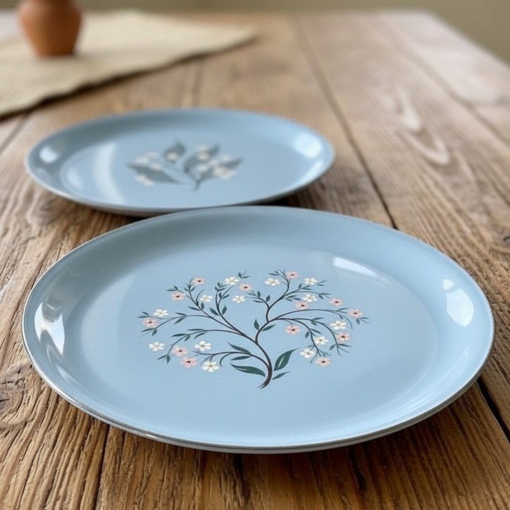 Set Of 2 Vintage Homer Laughlin Blue Sky Tone Dinner Plates Circa 1956